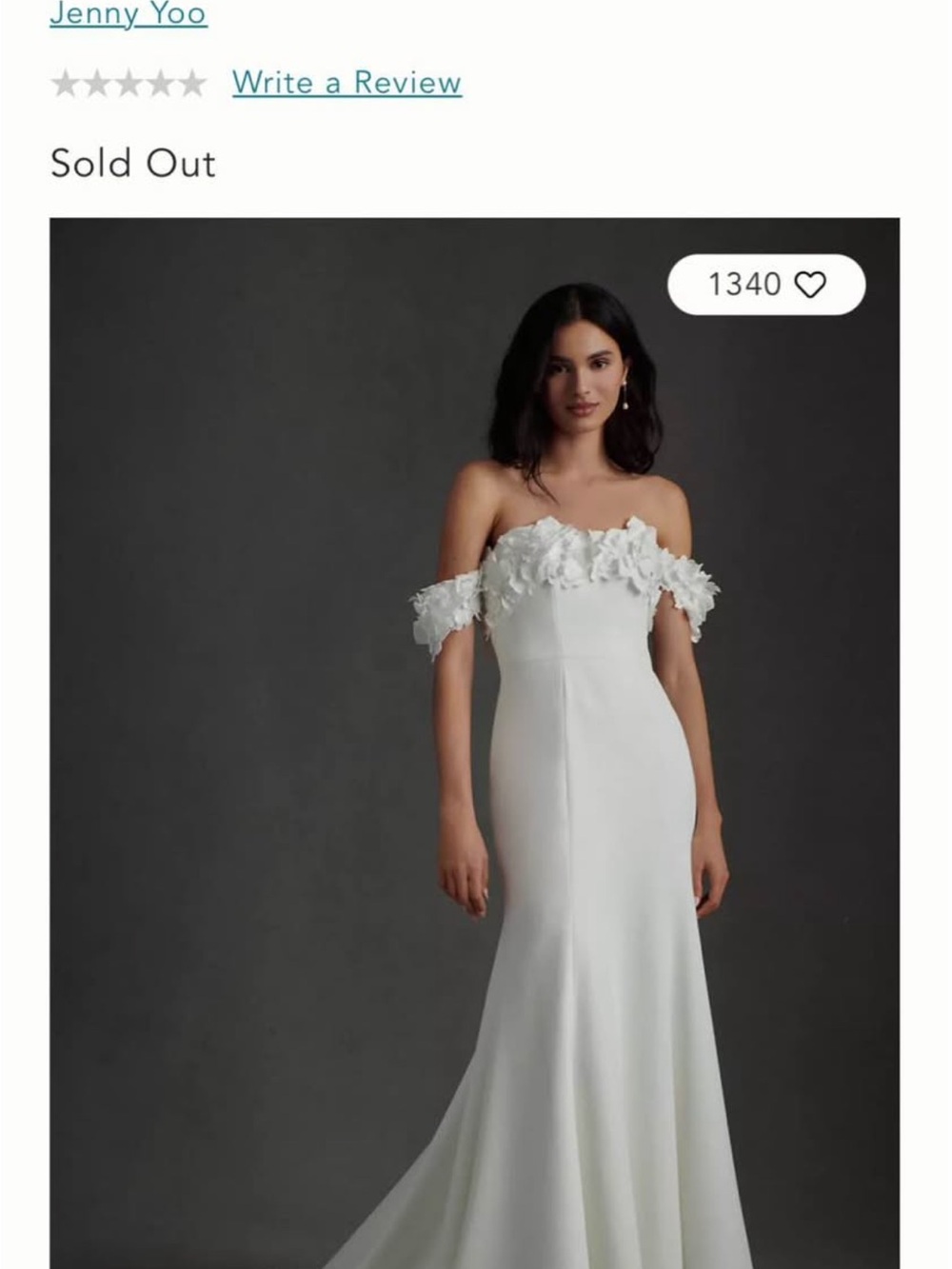 Jenny Yoo White Strapless Gown with 3D Floral Off-the-Shoulder Detail